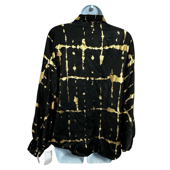 New Collection Black Gold Oversized Blouse Dolman Sleeve Button Front One Size - Picture 7 of 8